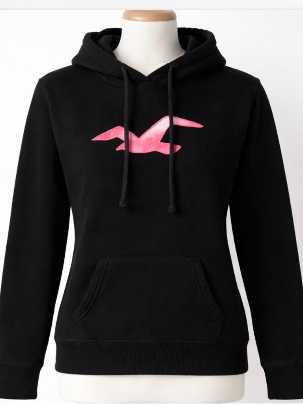 Hollister Black Logo Hoodie Pink Seagull Sweatshirt Youth Small